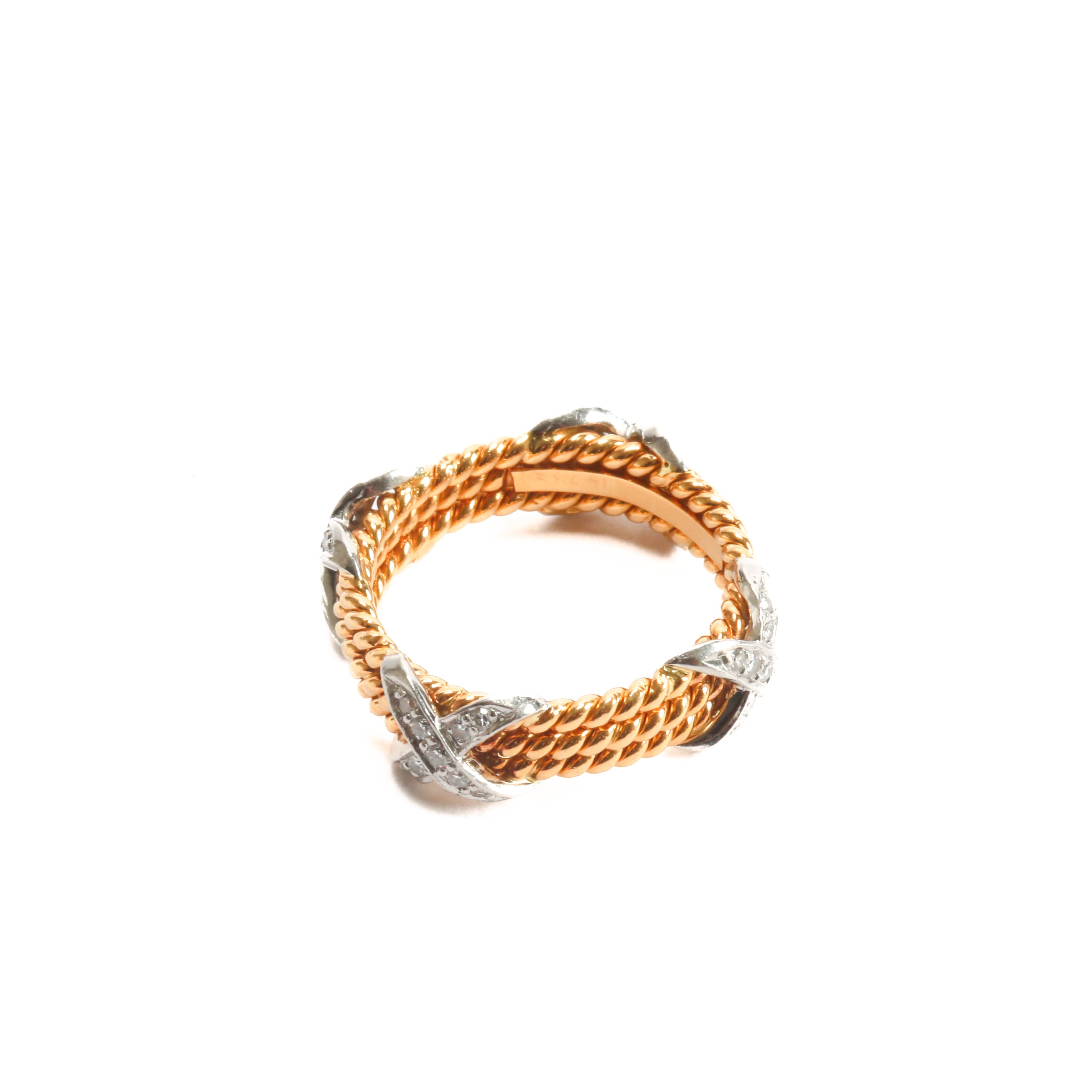 Tiffany & Co Schlumberger 18K Yellow Gold Platinum Diamond Rope Ring Size 6.5