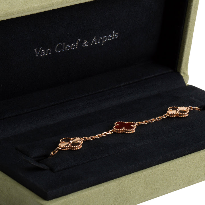 VAN CLEEF & ARPELS 5 Motif Alhambra Carnelian & Gold Bracelet