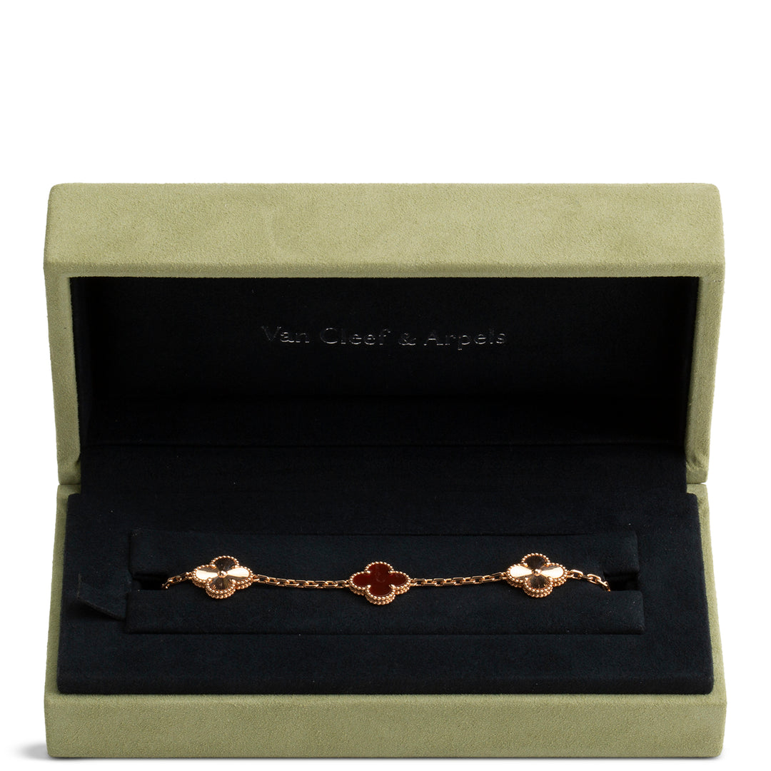 VAN CLEEF & ARPELS 5 Motif Alhambra Carnelian & Gold Bracelet