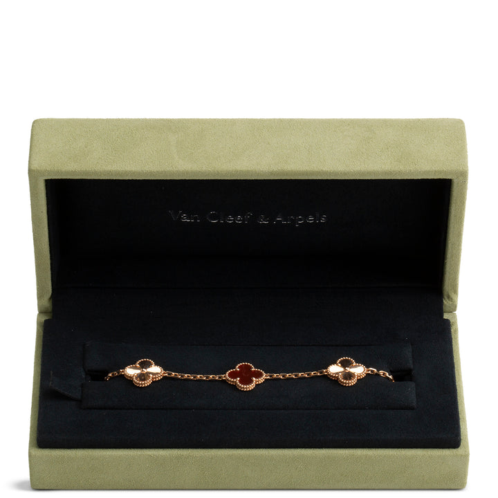 VAN CLEEF & ARPELS 5 Motif Alhambra Carnelian & Gold Bracelet