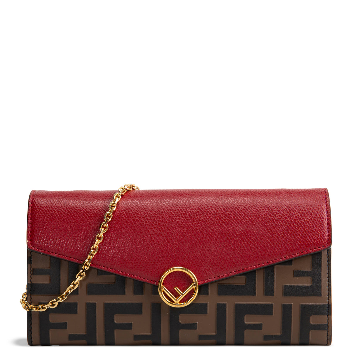FENDI F is Fendi Zucca Embossed Wallet on Chain - Red