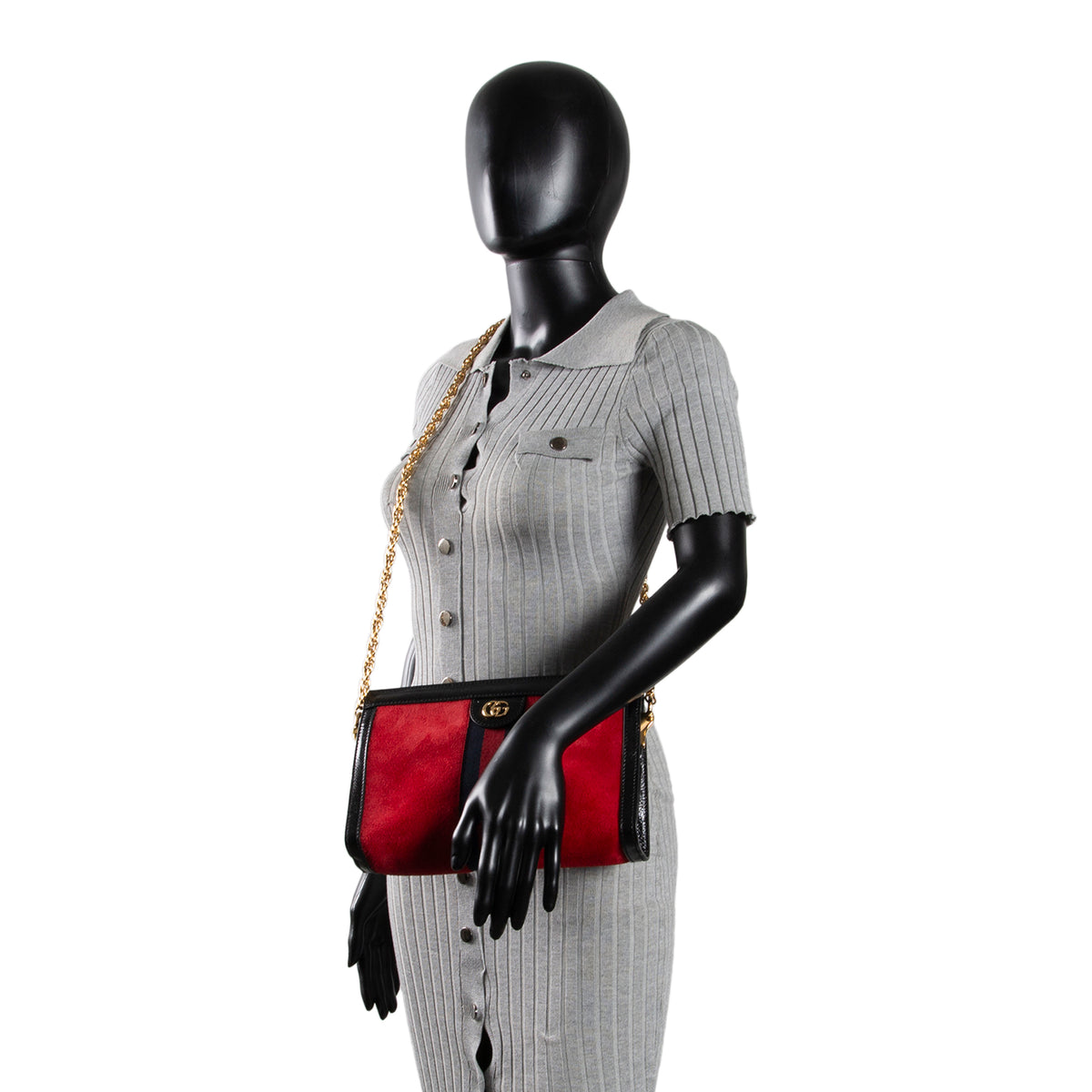 GUCCI Suede Ophidia Chain Clutch