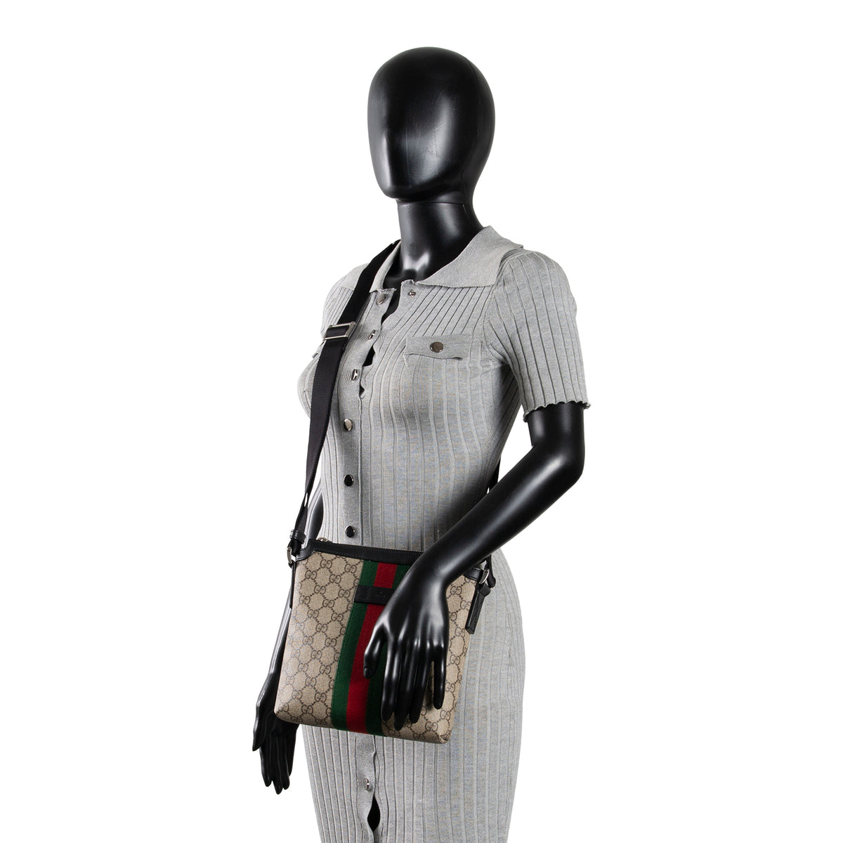 GUCCI GG Supreme Web Messenger Bag - Beige &amp; Ebony