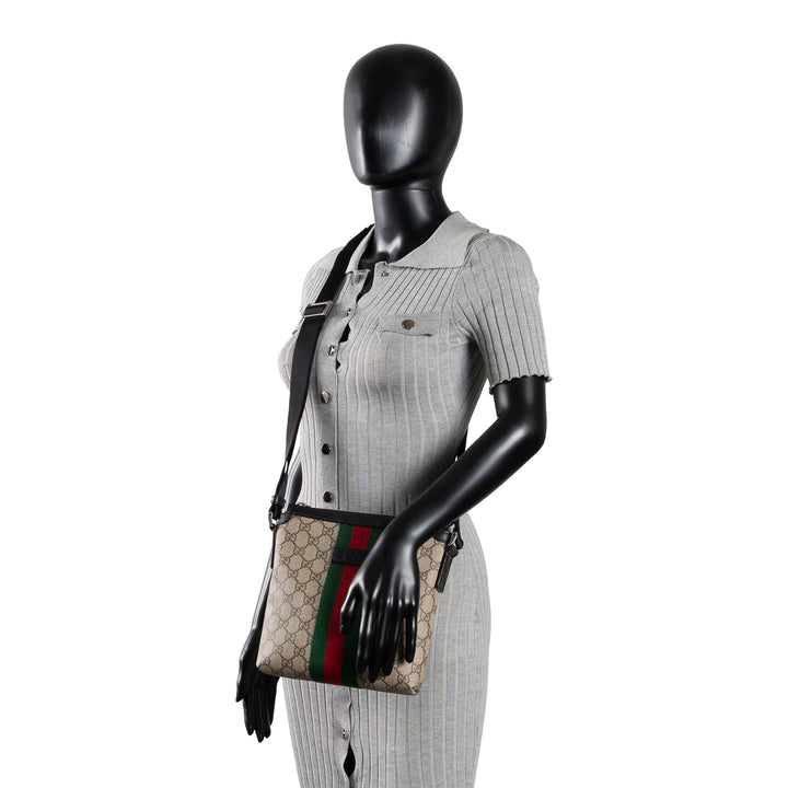 GUCCI GG Supreme Web Messenger Bag - Beige &amp; Ebony