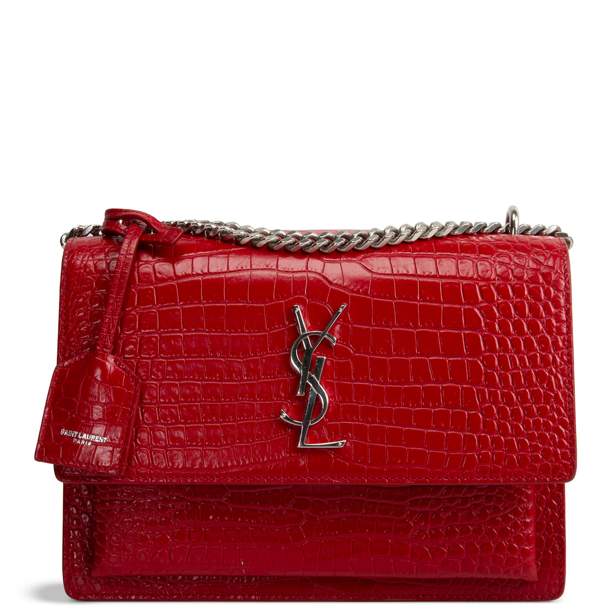 SAINT LAURENT Sunset Croc Embossed - Red