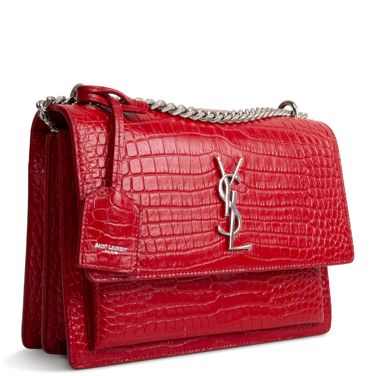 SAINT LAURENT Sunset Croc Embossed - Red