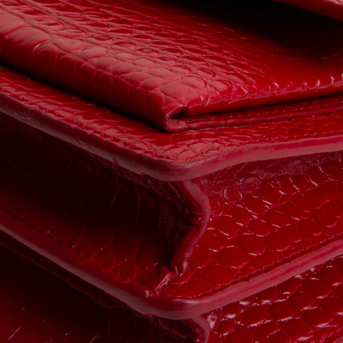 SAINT LAURENT Sunset Croc Embossed - Red
