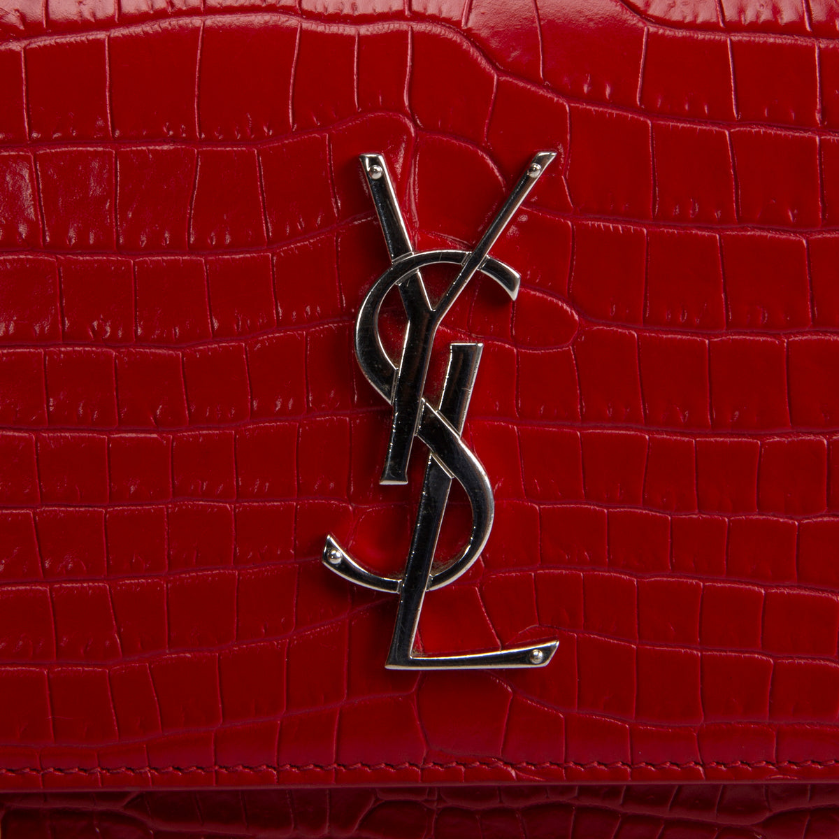 SAINT LAURENT Sunset Croc Embossed - Red