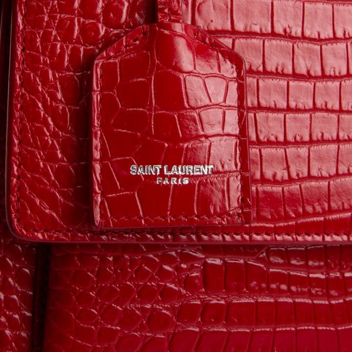 SAINT LAURENT Sunset Croc Embossed - Red