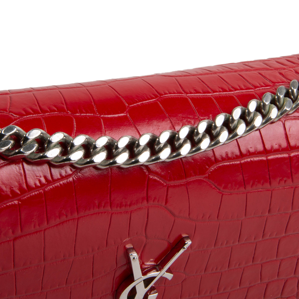 SAINT LAURENT Sunset Croc Embossed - Red