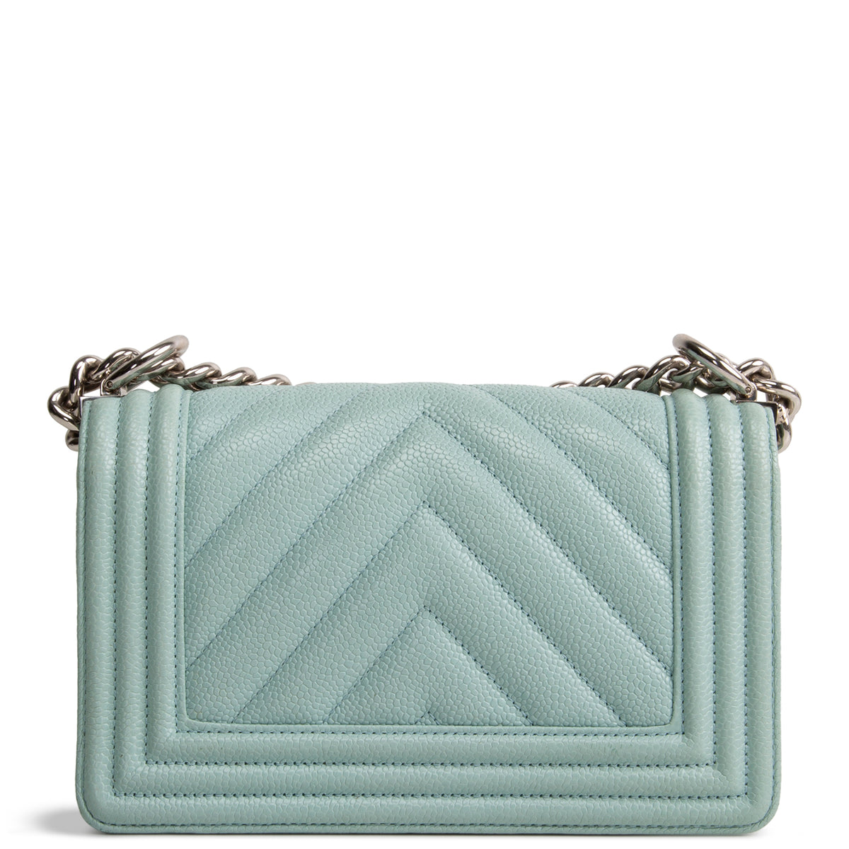 CHANEL Chevron Caviar Boy Bag Small - Aqua Blue OUTLET FINAL SALE