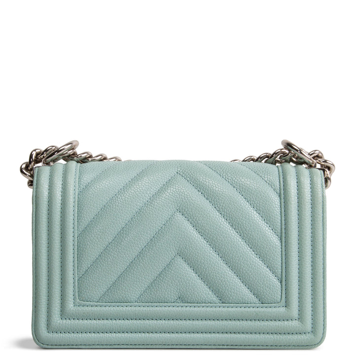 CHANEL Chevron Caviar Boy Bag Small - Aqua Blue OUTLET FINAL SALE