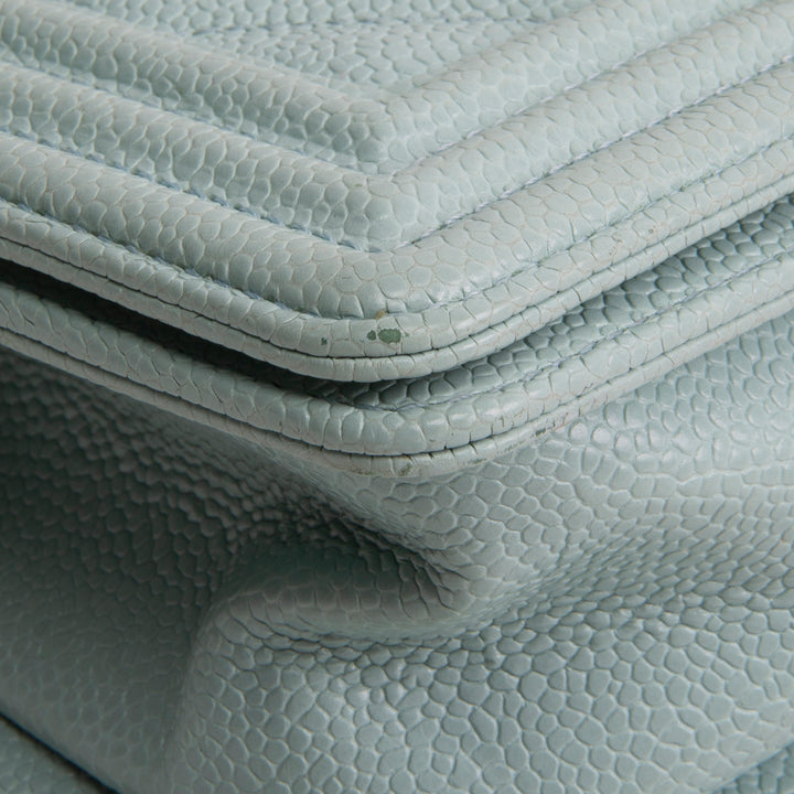 CHANEL Chevron Caviar Boy Bag Small - Aqua Blue OUTLET FINAL SALE