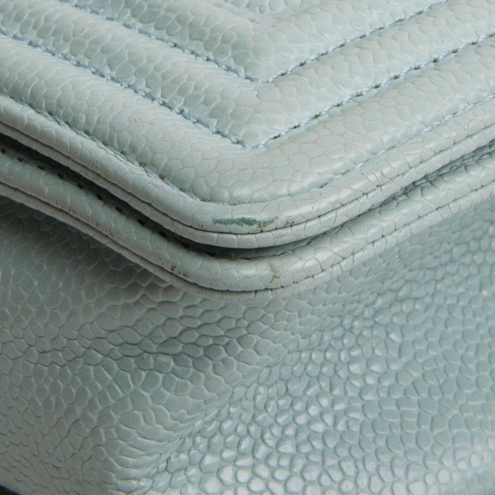 CHANEL Chevron Caviar Boy Bag Small - Aqua Blue OUTLET FINAL SALE