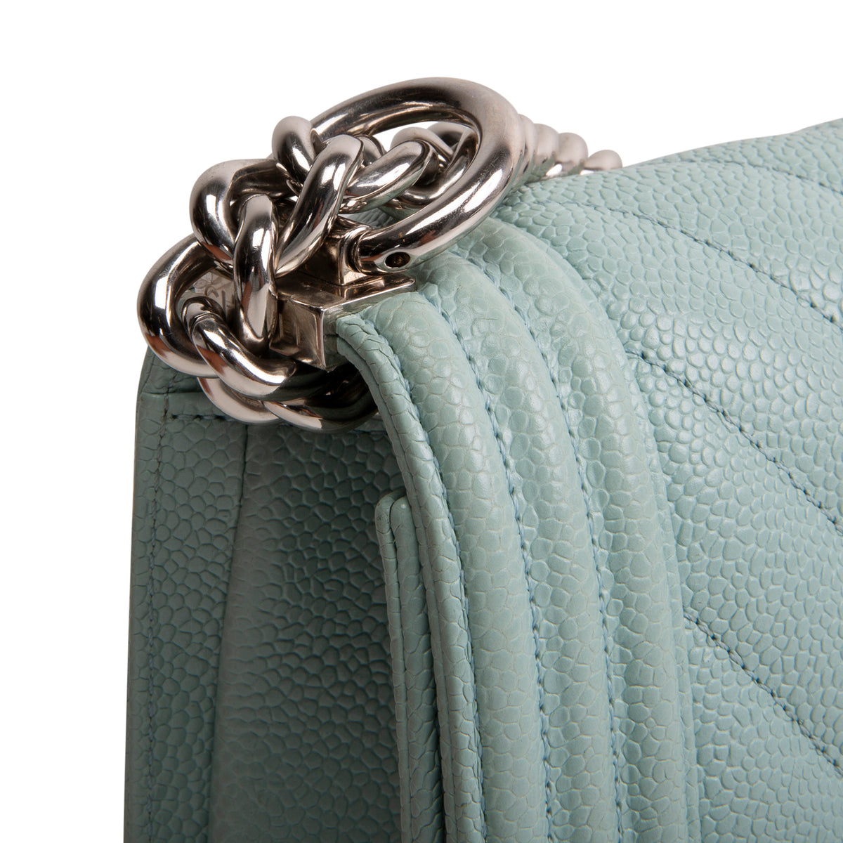CHANEL Chevron Caviar Boy Bag Small - Aqua Blue OUTLET FINAL SALE