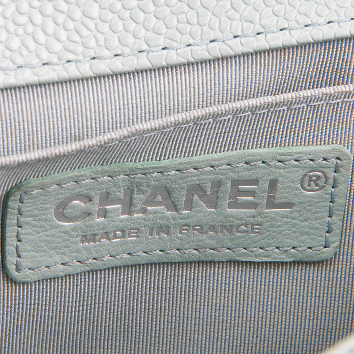 CHANEL Chevron Caviar Boy Bag Small - Aqua Blue OUTLET FINAL SALE