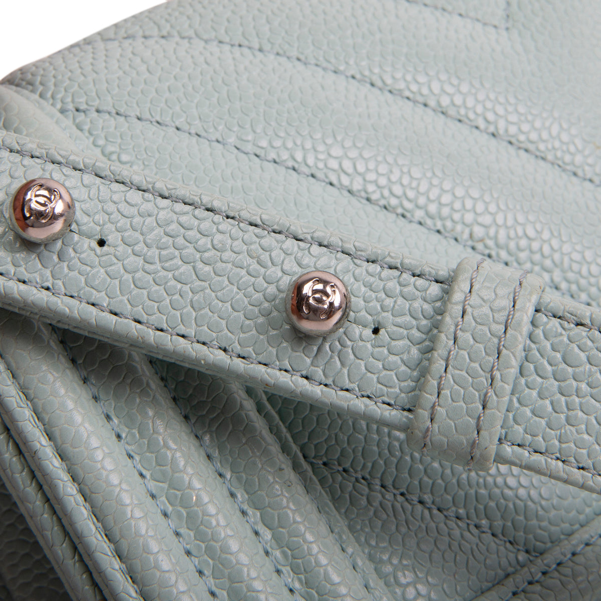 CHANEL Chevron Caviar Boy Bag Small - Aqua Blue OUTLET FINAL SALE