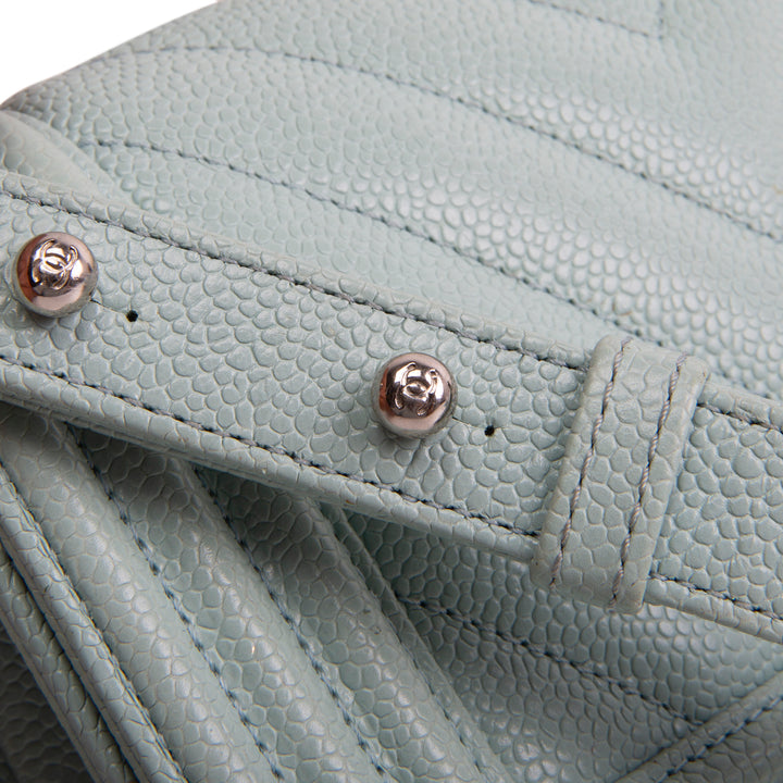 CHANEL Chevron Caviar Boy Bag Small - Aqua Blue OUTLET FINAL SALE