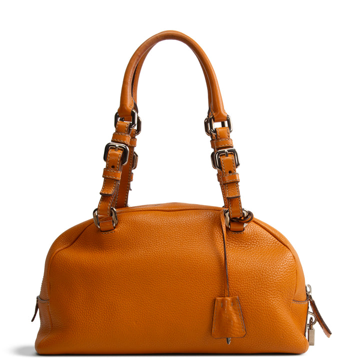 PRADA Vitello Daino Bauletto Bag - Dark Mustard Yellow