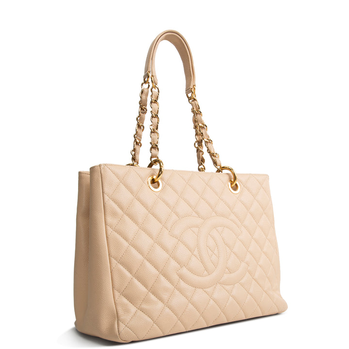 CHANEL Quilted Caviar Grand Shopping Tote - Nude OUTLET FINAL SALE