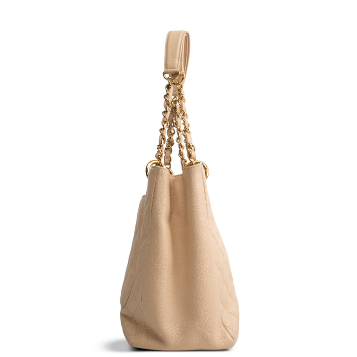 CHANEL Quilted Caviar Grand Shopping Tote - Nude OUTLET FINAL SALE