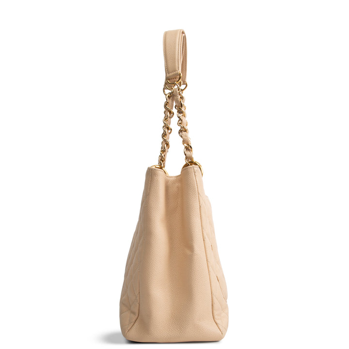 CHANEL Quilted Caviar Grand Shopping Tote - Nude OUTLET FINAL SALE
