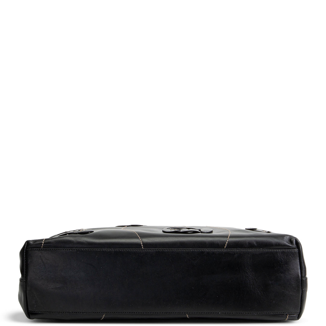 PRADA Leather Flower Applique Tote - Black