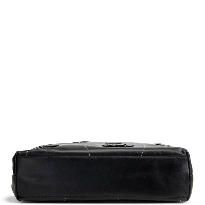 PRADA Leather Flower Applique Tote - Black