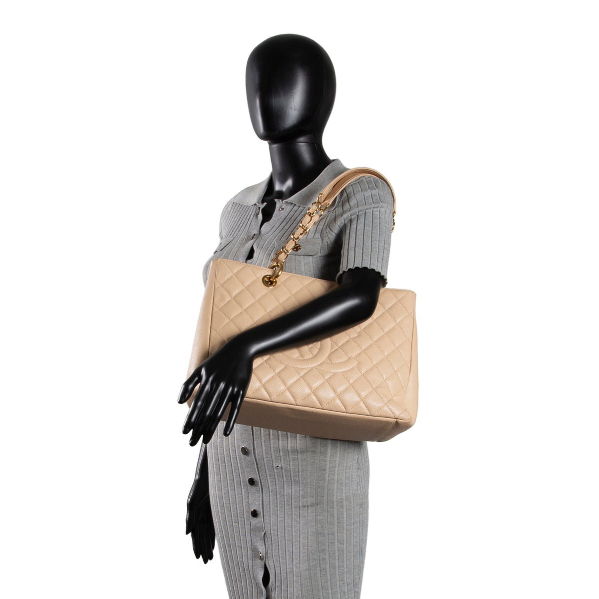 CHANEL Quilted Caviar Grand Shopping Tote - Nude OUTLET FINAL SALE