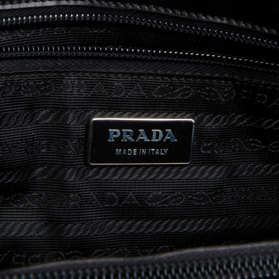 PRADA Leather Flower Applique Tote - Black