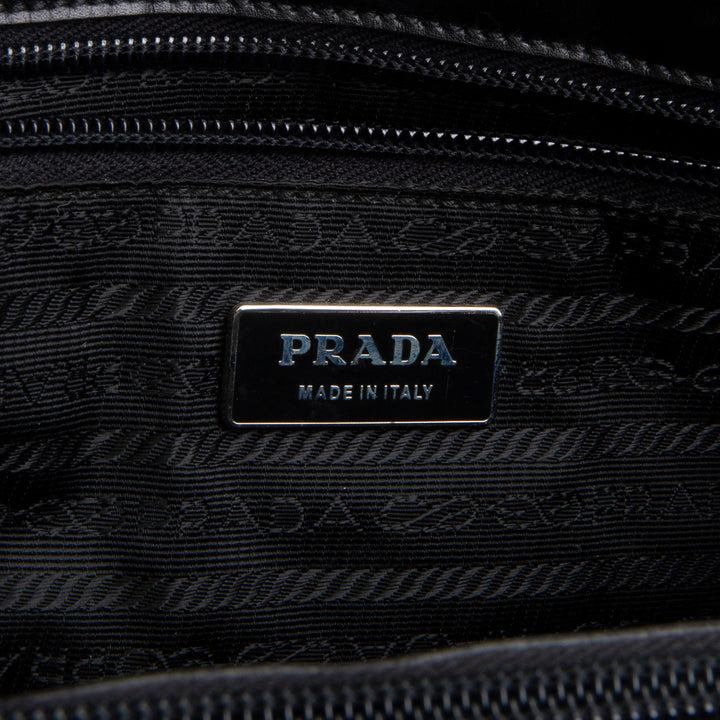 PRADA Leather Flower Applique Tote - Black