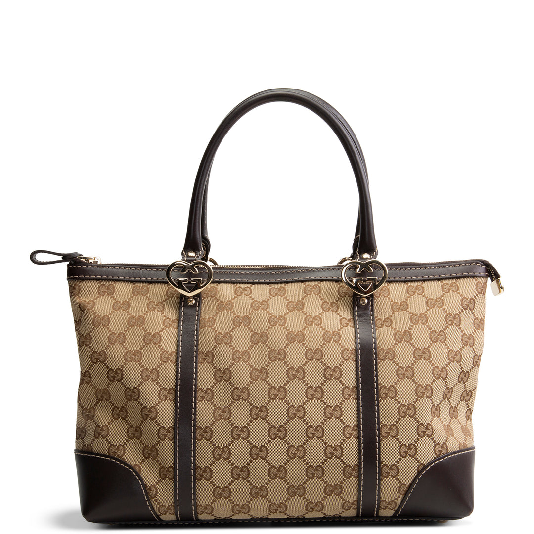 GUCCI GG Canvas Lovely Heart Tote - Beige & Ebony
