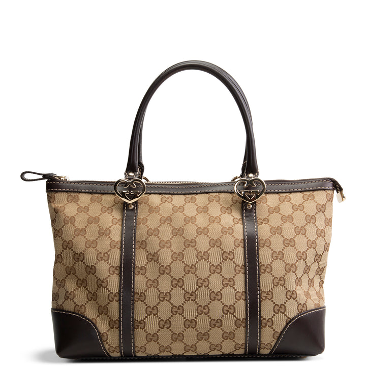 GUCCI GG Canvas Lovely Heart Tote - Beige & Ebony