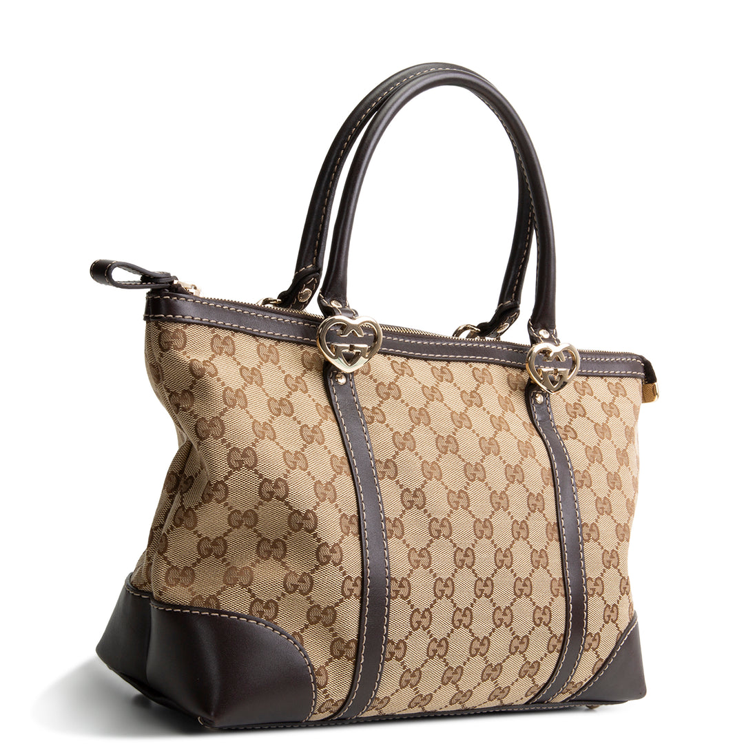 GUCCI GG Canvas Lovely Heart Tote - Beige & Ebony