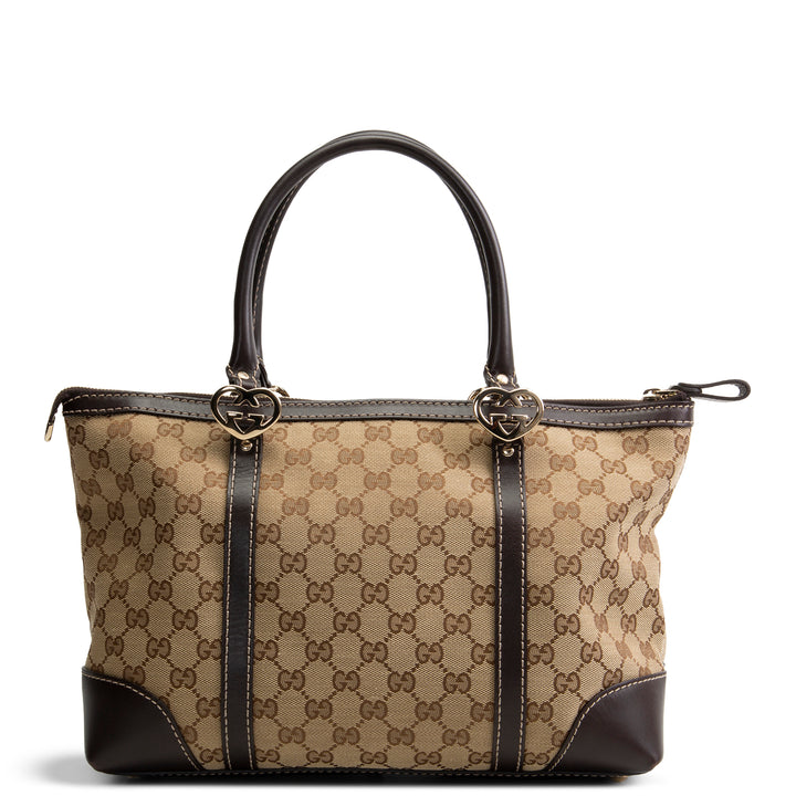 GUCCI GG Canvas Lovely Heart Tote - Beige & Ebony