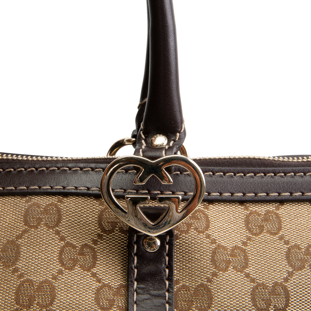 GUCCI GG Canvas Lovely Heart Tote - Beige & Ebony