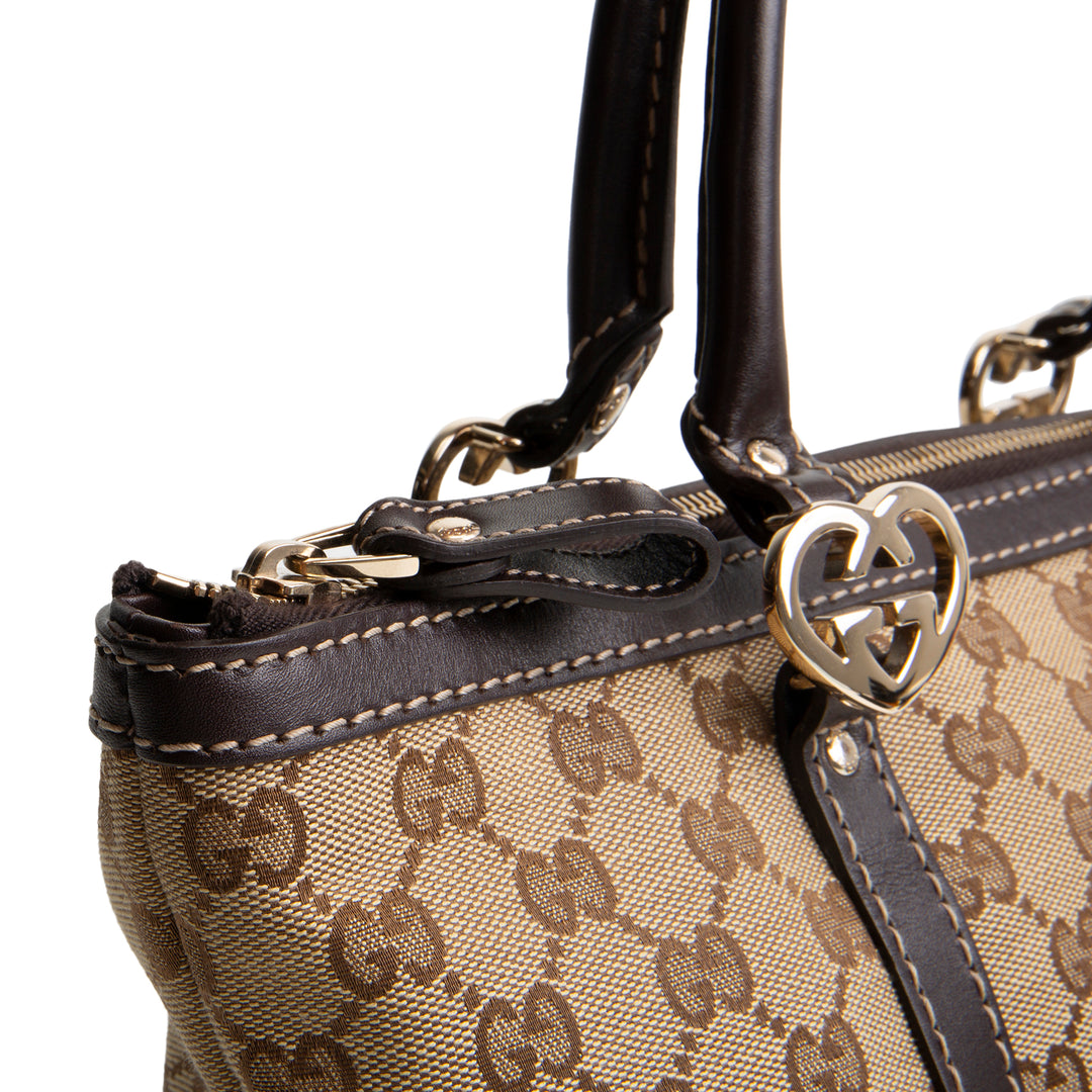 GUCCI GG Canvas Lovely Heart Tote - Beige & Ebony