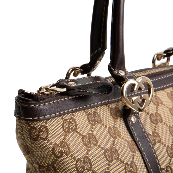 GUCCI GG Canvas Lovely Heart Tote - Beige & Ebony