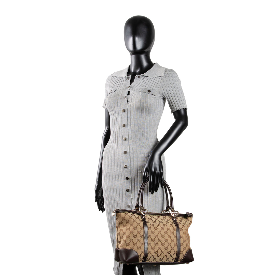 GUCCI GG Canvas Lovely Heart Tote - Beige & Ebony