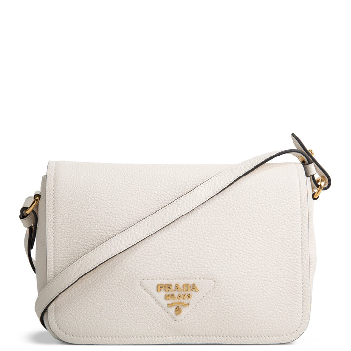 PRADA Pebbled Leather Flap Crossbody - Ivory