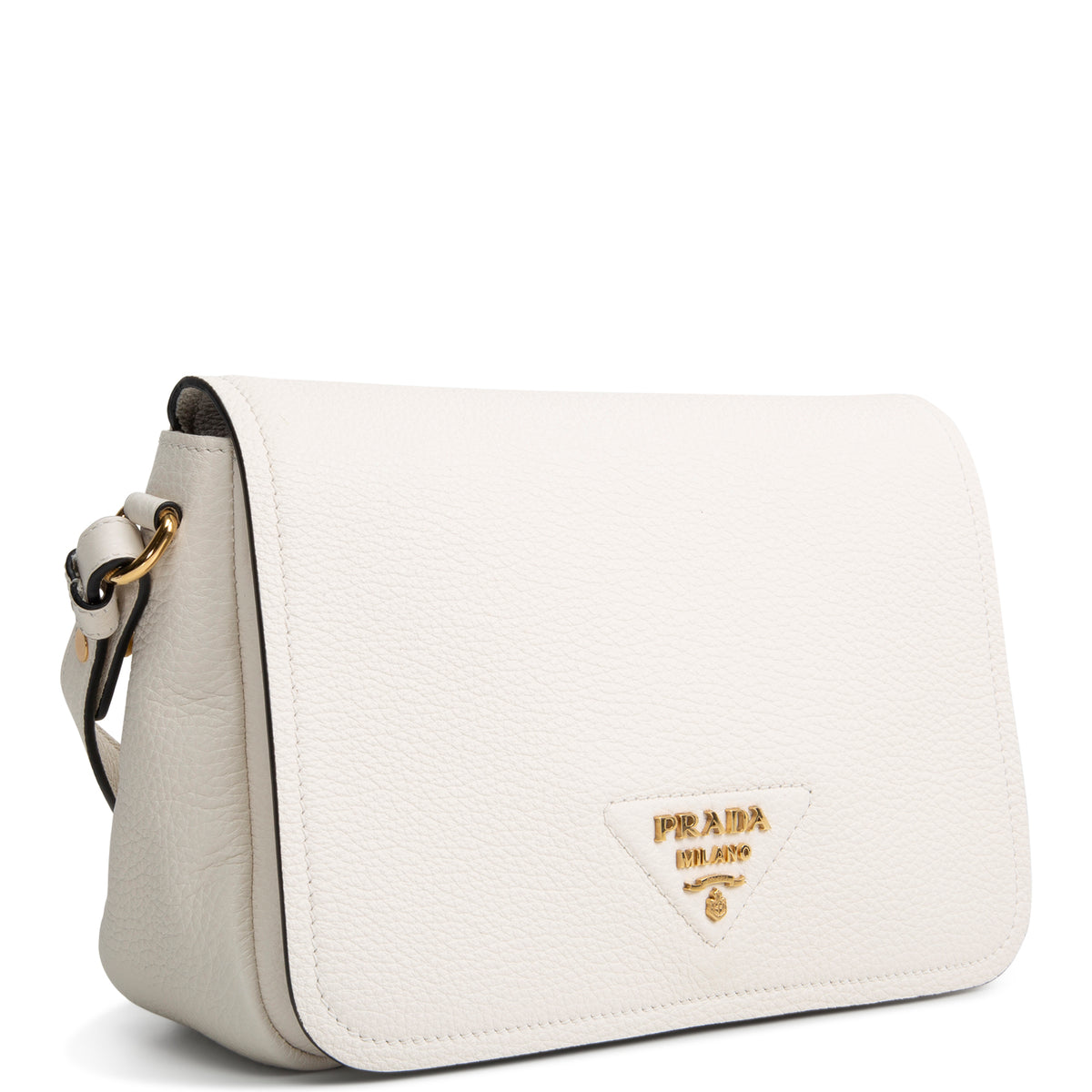 PRADA Pebbled Leather Flap Crossbody - Ivory