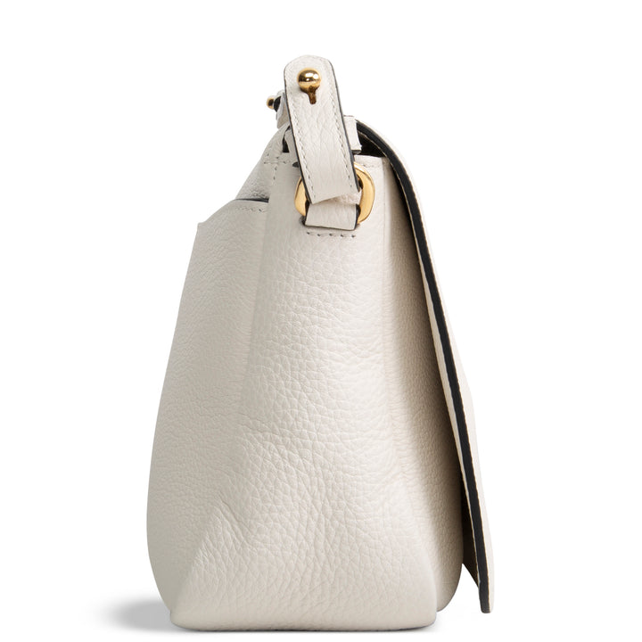 PRADA Pebbled Leather Flap Crossbody - Ivory