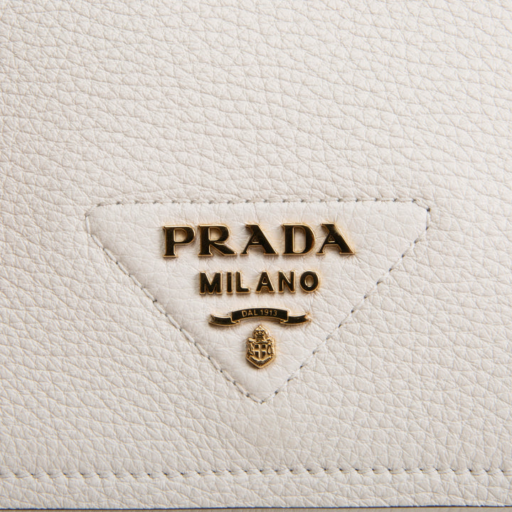 PRADA Pebbled Leather Flap Crossbody - Ivory