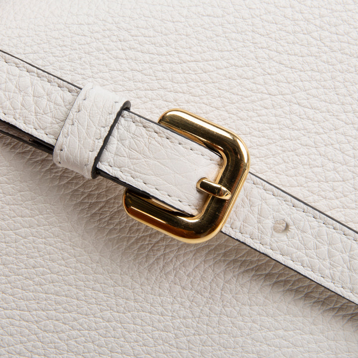 PRADA Pebbled Leather Flap Crossbody - Ivory