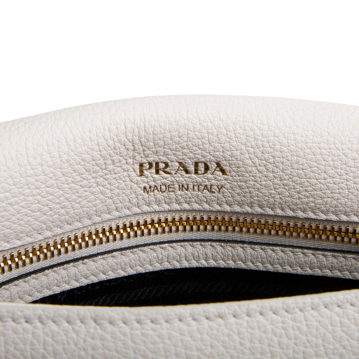 PRADA Pebbled Leather Flap Crossbody - Ivory