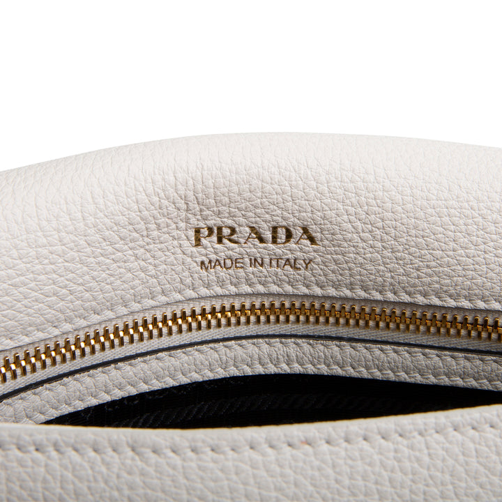 PRADA Pebbled Leather Flap Crossbody - Ivory