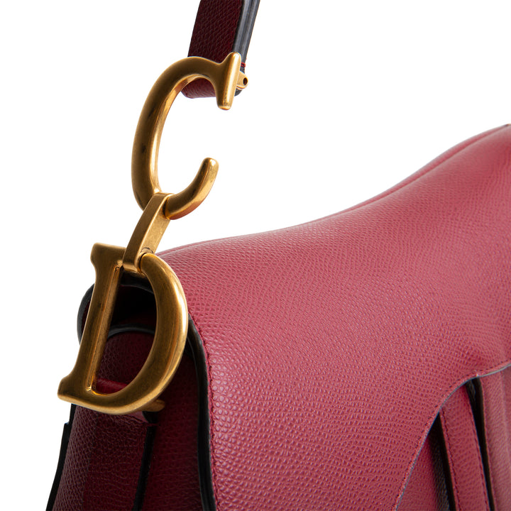 DIOR Leather Saddle Bag - Burgundy