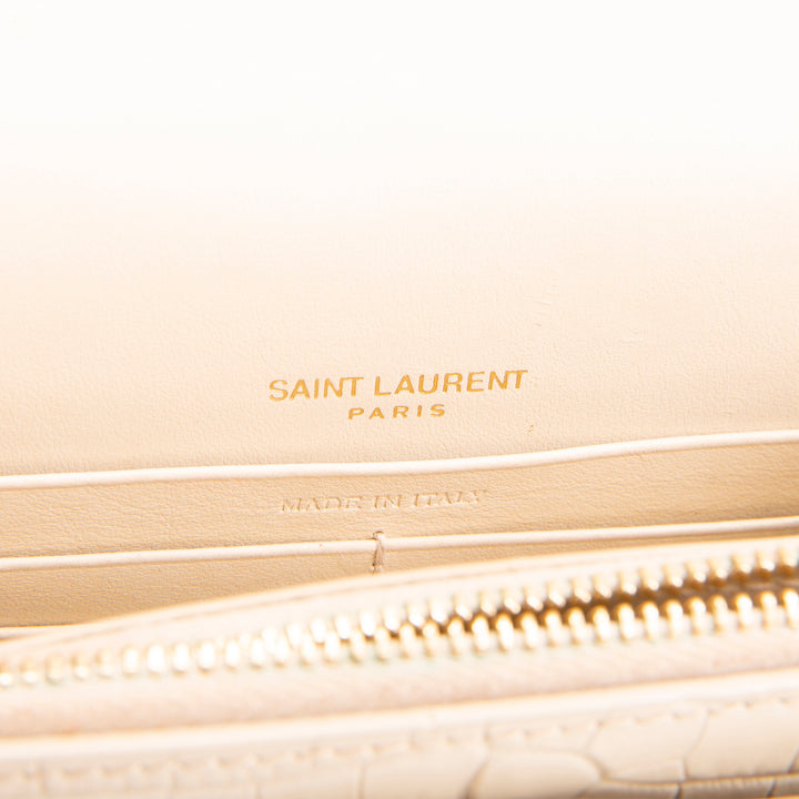 SAINT LAURENT Sunset Chain Wallet - Croc Embossed