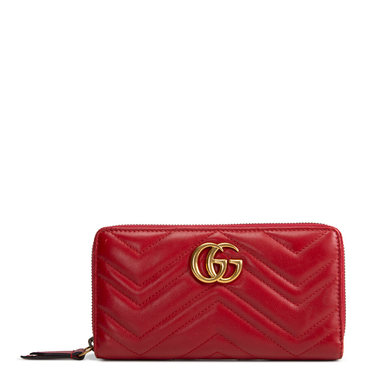 GUCCI Leather Double G Marmont Continental Wallet - Red OUTLET FINAL SALE