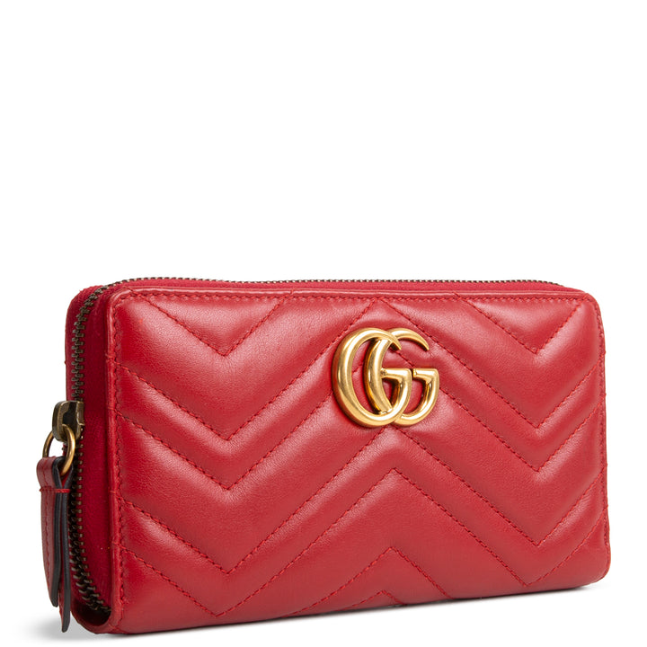 GUCCI Leather Double G Marmont Continental Wallet - Red OUTLET FINAL SALE